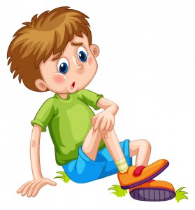 Boy having bruises on his leg illustration