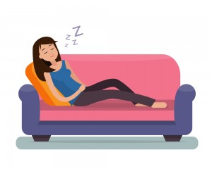 Woman sleep on sofa. Flat style vector illustration.